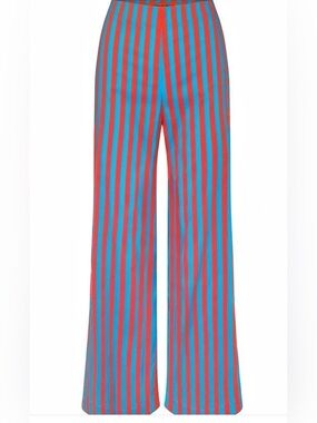 Simon Miller Red and Blue Vertical Stripe Wide-Leg Pants